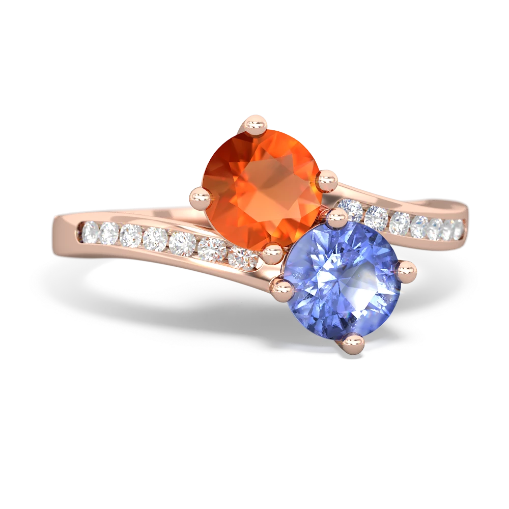 Fire Opal Channel Set Two Stone 14K Rose Gold ring R5303