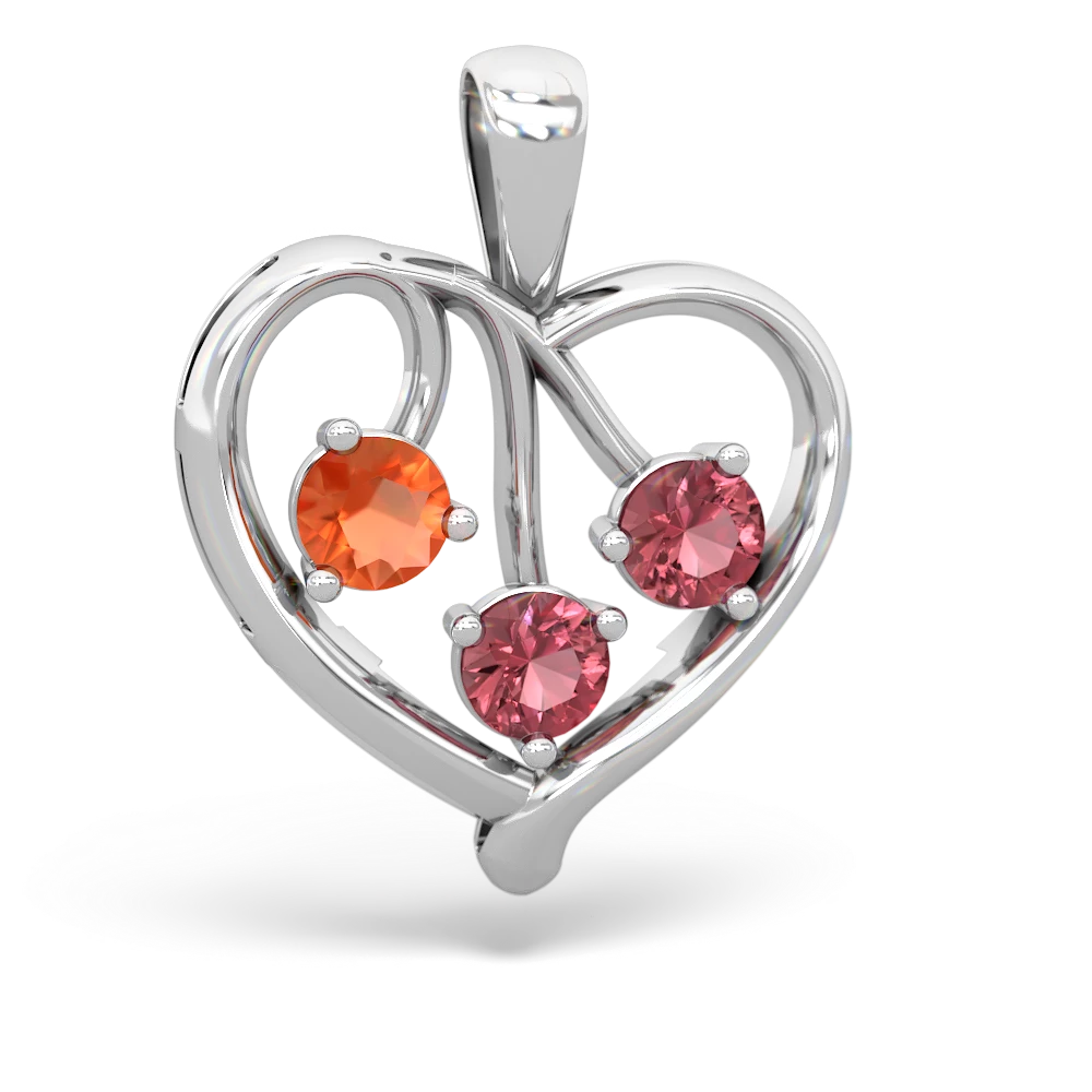 Fire Opal Glowing Heart 14K White Gold pendant P2233