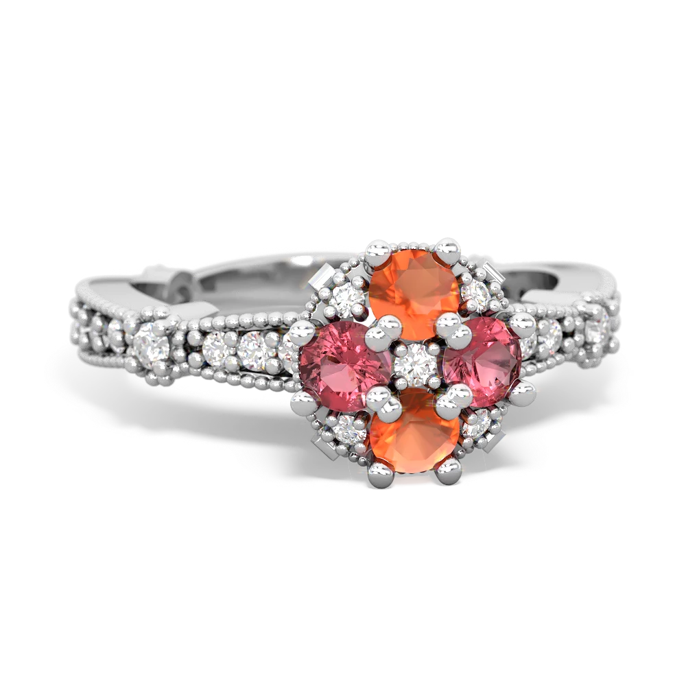 Fire Opal Sparkling Tiara Cluster 14K White Gold ring R26293RD