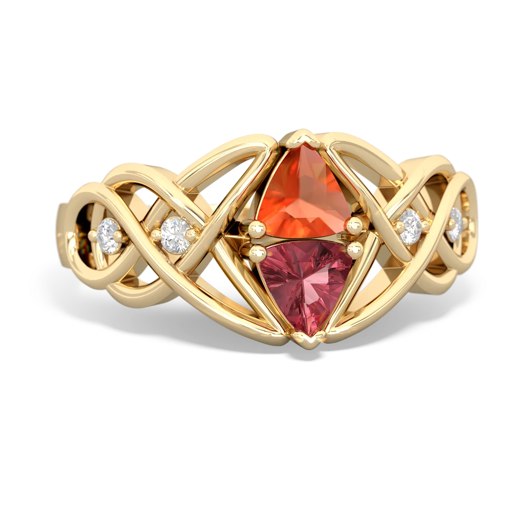 Fire Opal Keepsake Celtic Knot 14K Yellow Gold ring R5300