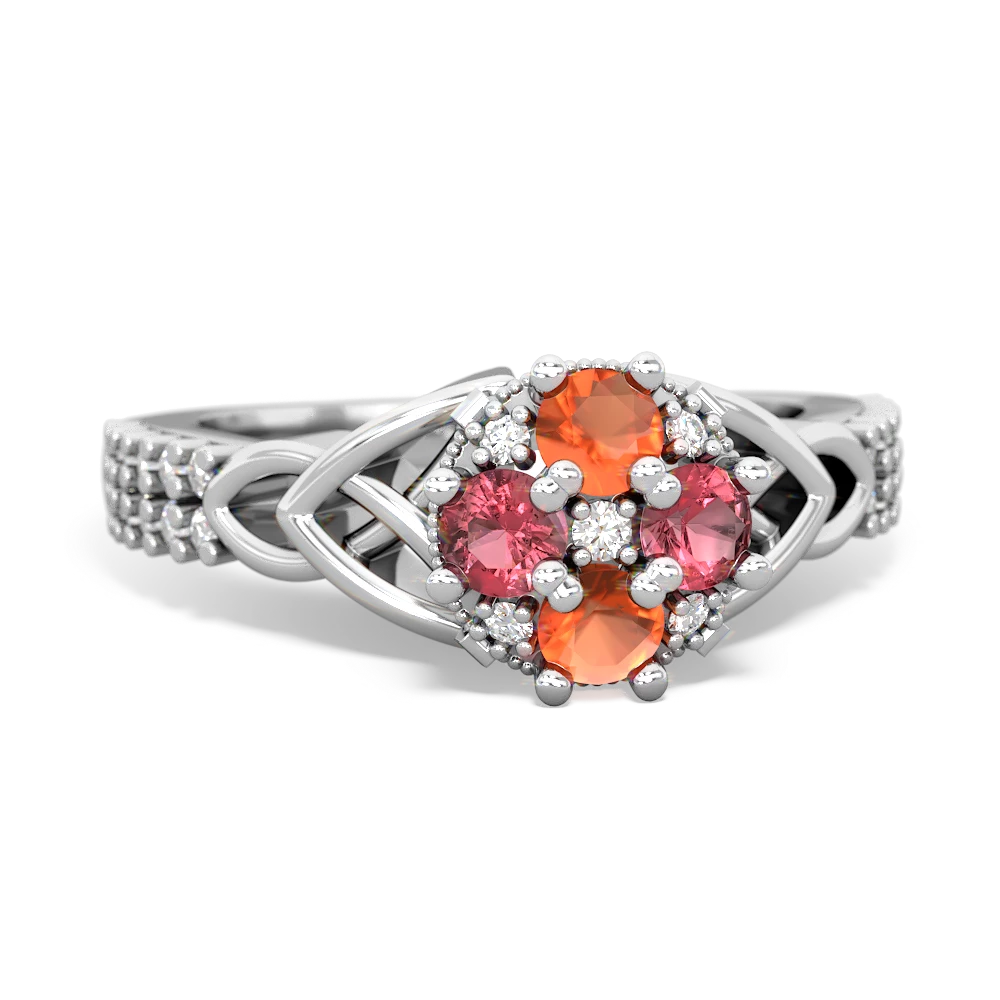 Fire Opal Celtic Knot Cluster Engagement 14K White Gold ring R26443RD