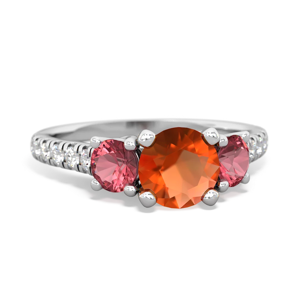 Fire Opal Pave Trellis 14K White Gold ring R5500