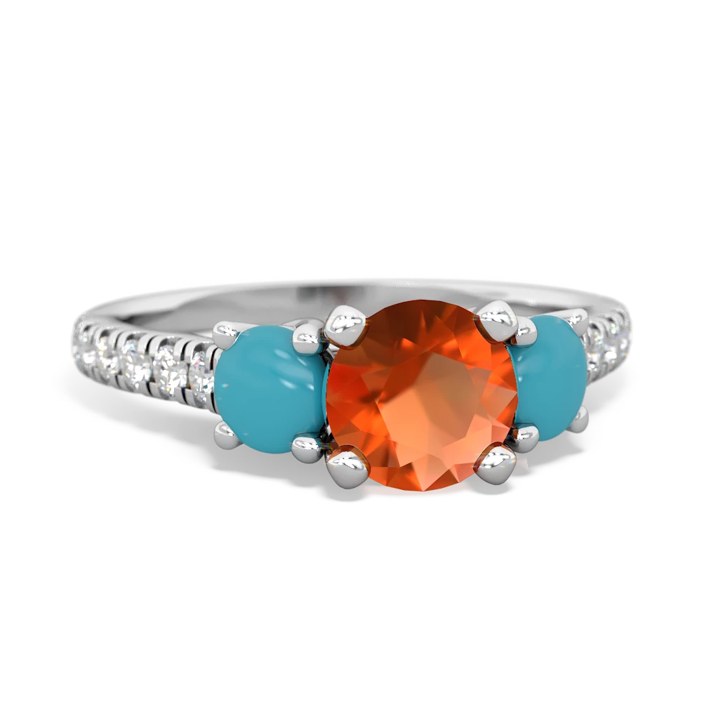 Fire Opal Pave Trellis 14K White Gold ring R5500