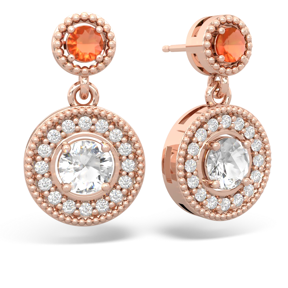 Fire Opal Halo Dangle 14K Rose Gold earrings E5319