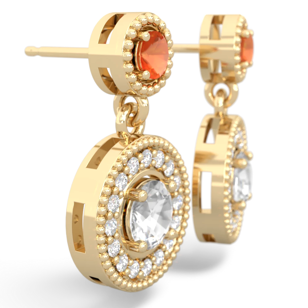 Fire Opal Halo Dangle 14K Yellow Gold earrings E5319