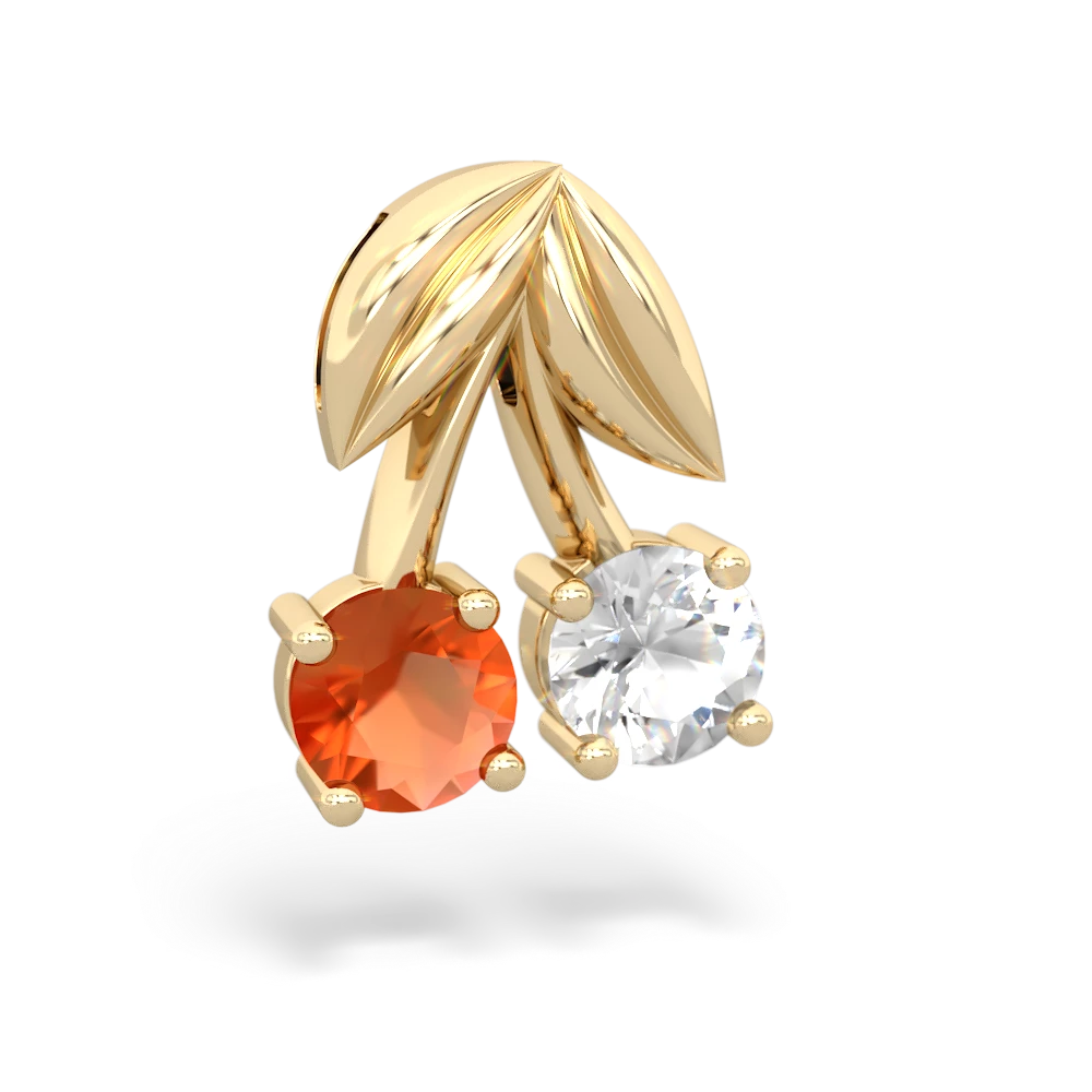 Fire Opal Sweet Cherries 14K Yellow Gold pendant P7001