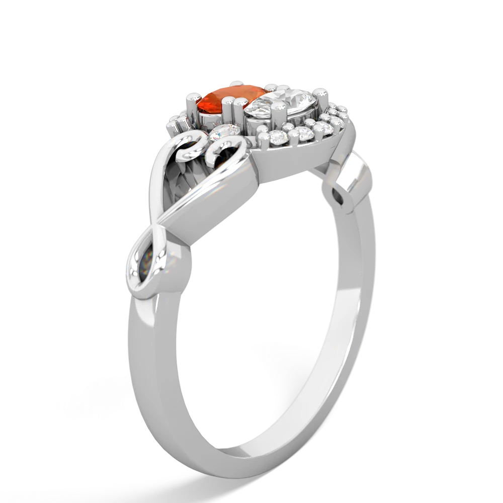 Fire Opal Love Nest 14K White Gold ring R5860