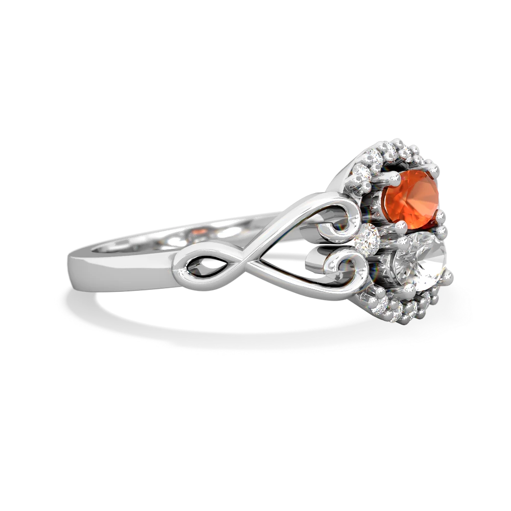 Fire Opal Love Nest 14K White Gold ring R5860