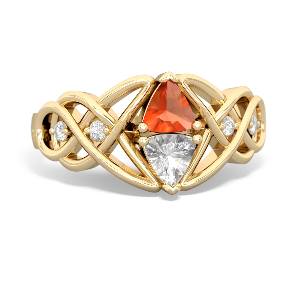 Fire Opal Keepsake Celtic Knot 14K Yellow Gold ring R5300