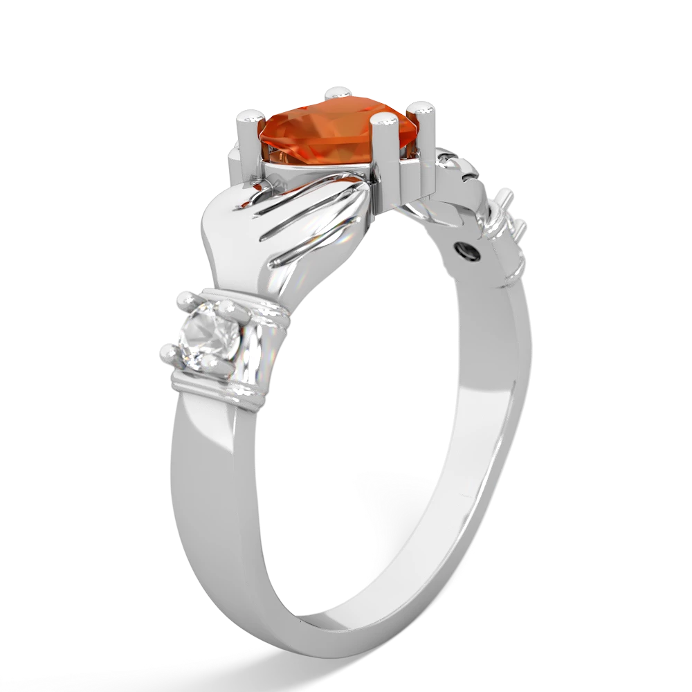 Fire Opal Claddagh Keepsake 14K White Gold ring R5245