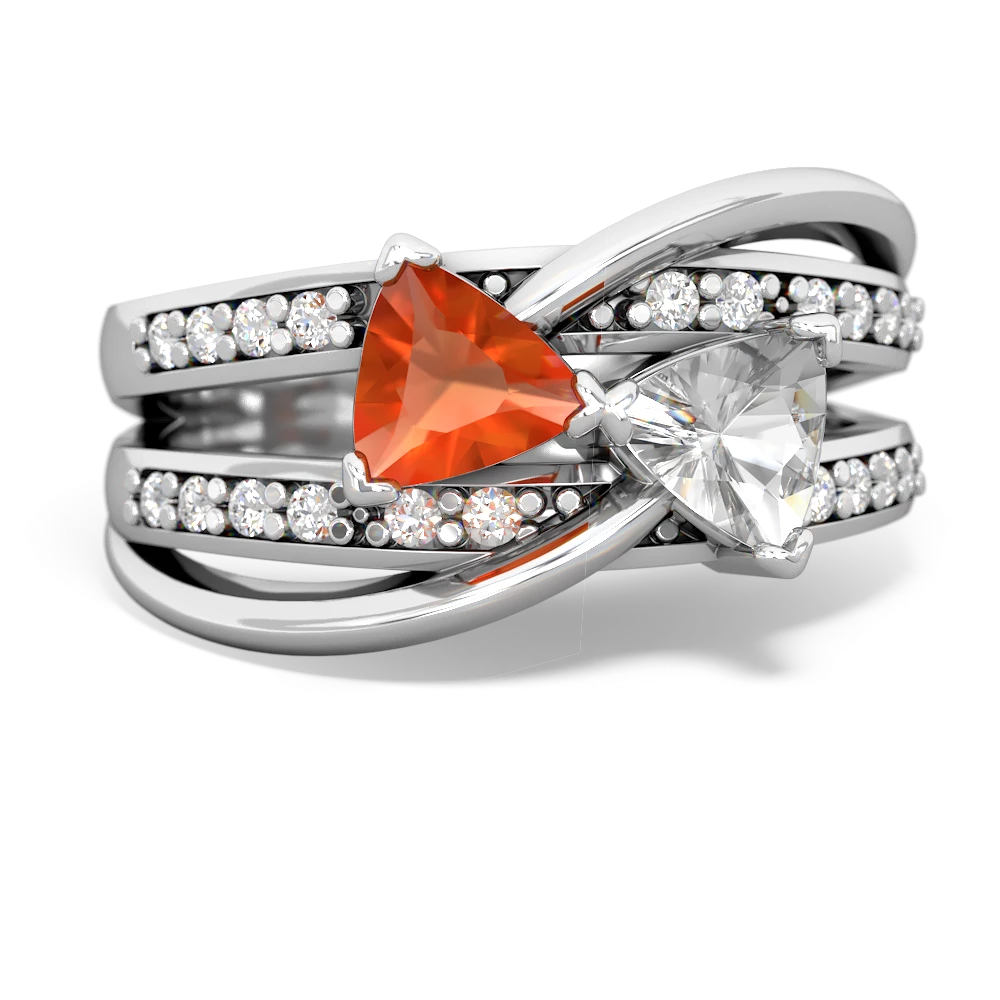 Fire Opal Bowtie 14K White Gold ring R2360