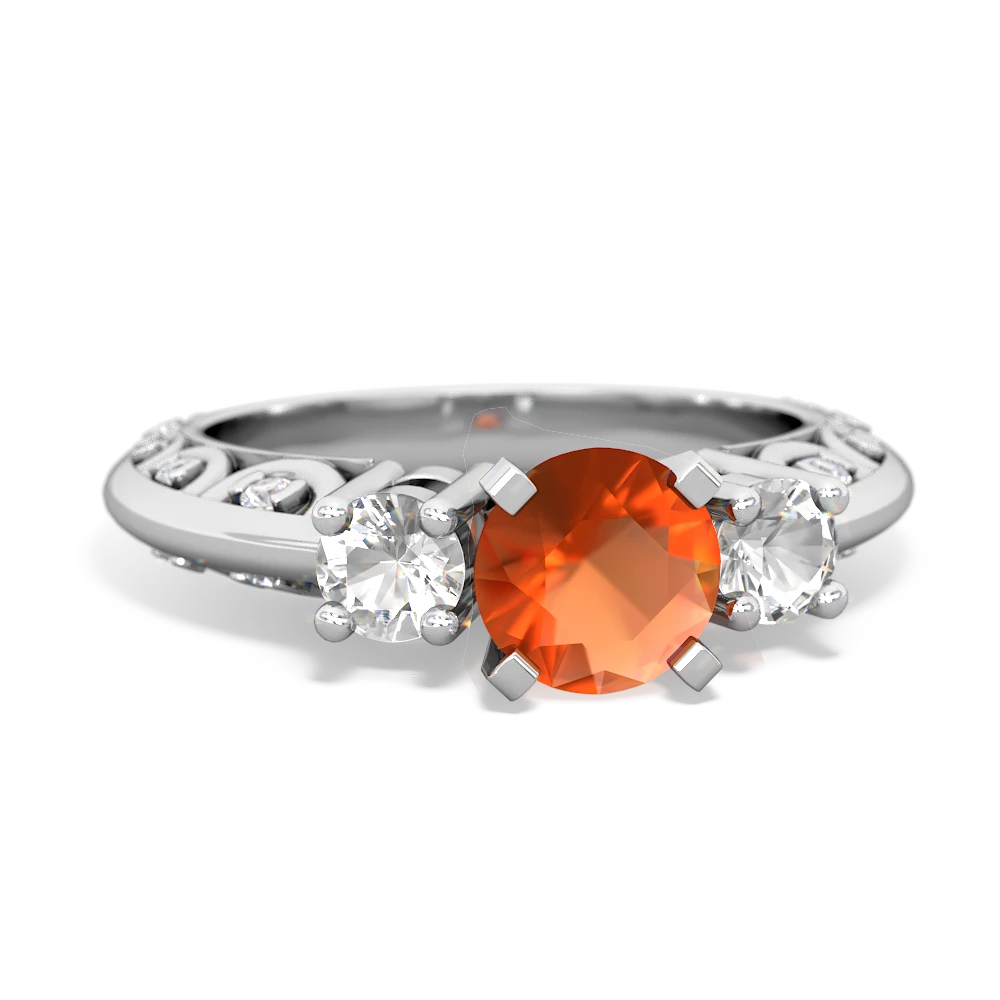 Fire Opal Art Deco Eternal Embrace Engagement 14K White Gold ring C2003