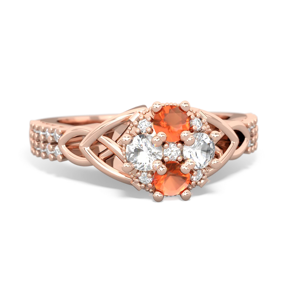 Fire Opal Celtic Knot Cluster Engagement 14K Rose Gold ring R26443RD