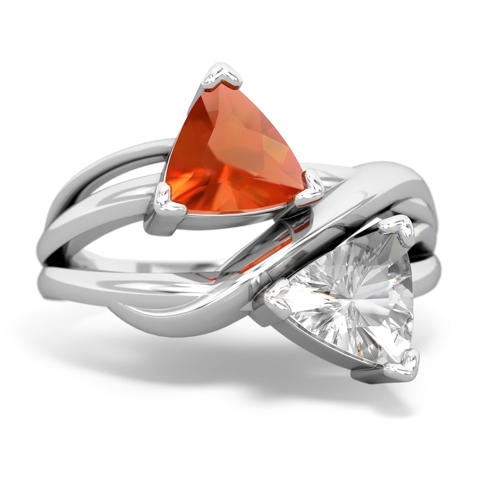 Fire Opal Split Band Swirl 14K White Gold ring R2341