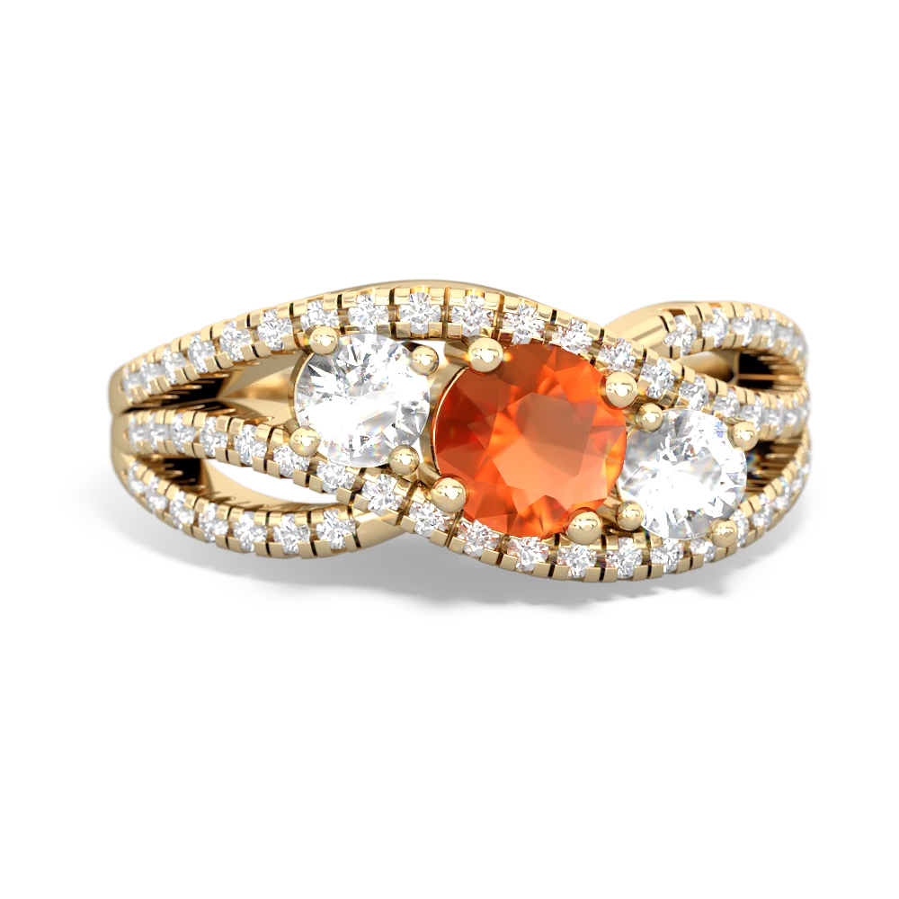 Fire Opal Three Stone Aurora 14K Yellow Gold ring R3080