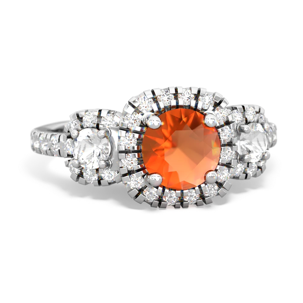 Fire Opal Regal Halo 14K White Gold ring R5350