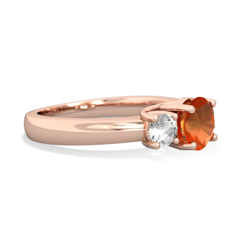 Fire Opal Three Stone Round Trellis 14K Rose Gold ring R4018