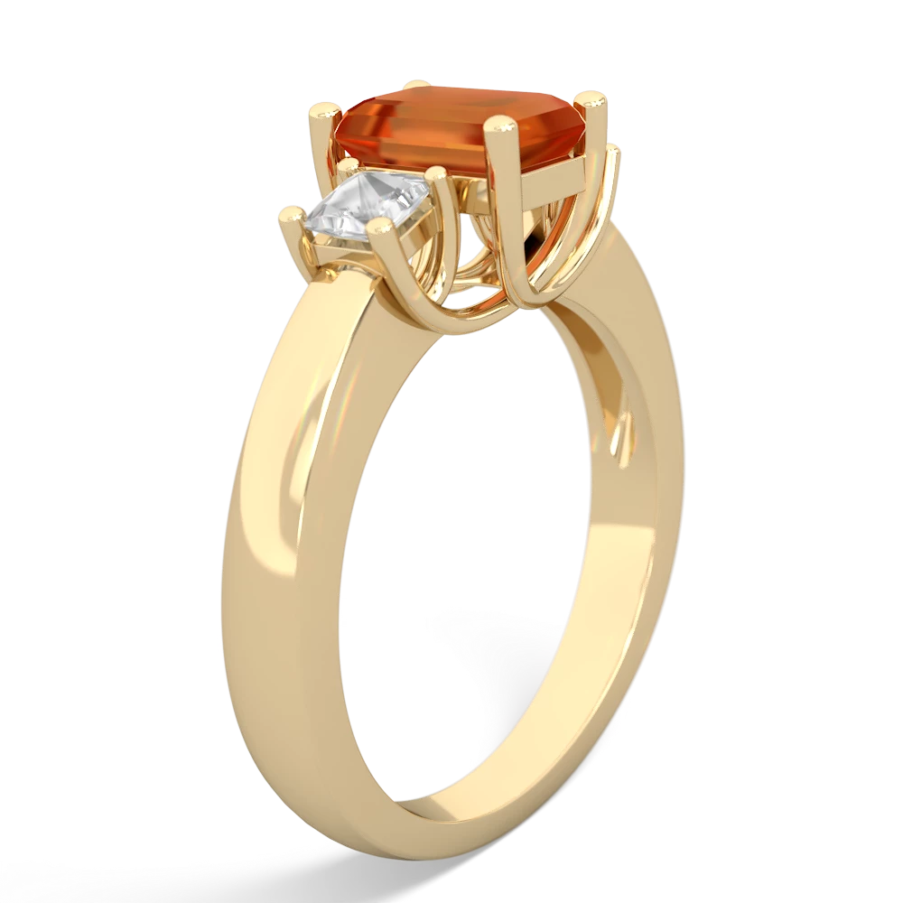 Fire Opal Three Stone Emerald-Cut Trellis 14K Yellow Gold ring R4021