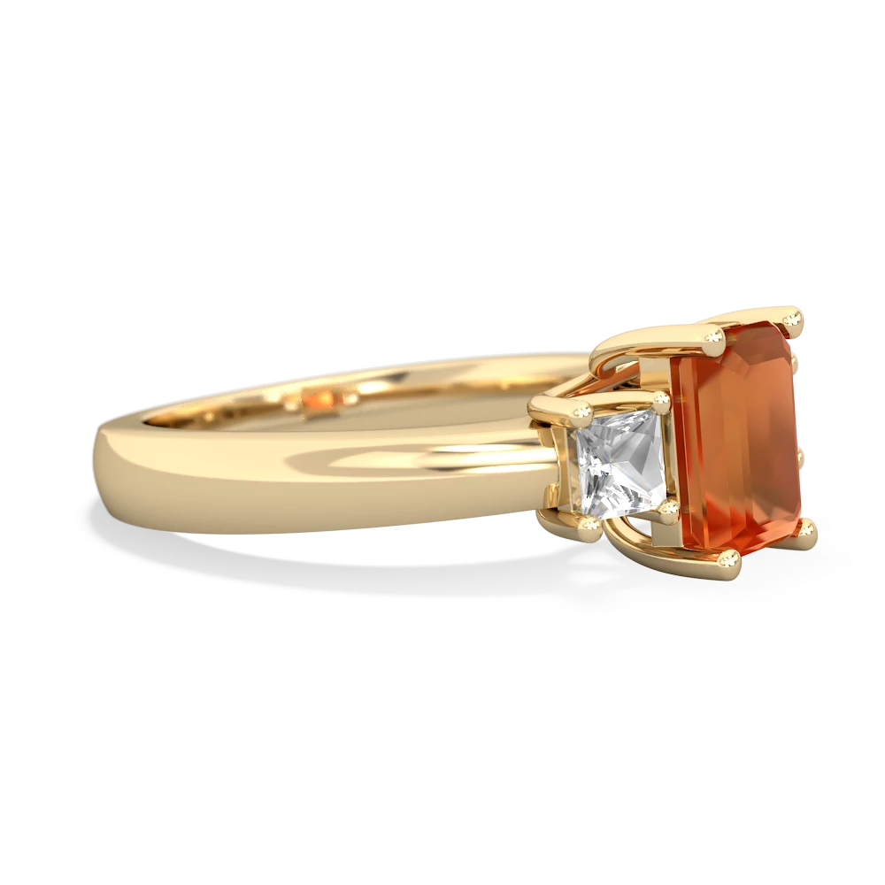 Fire Opal Three Stone Emerald-Cut Trellis 14K Yellow Gold ring R4021