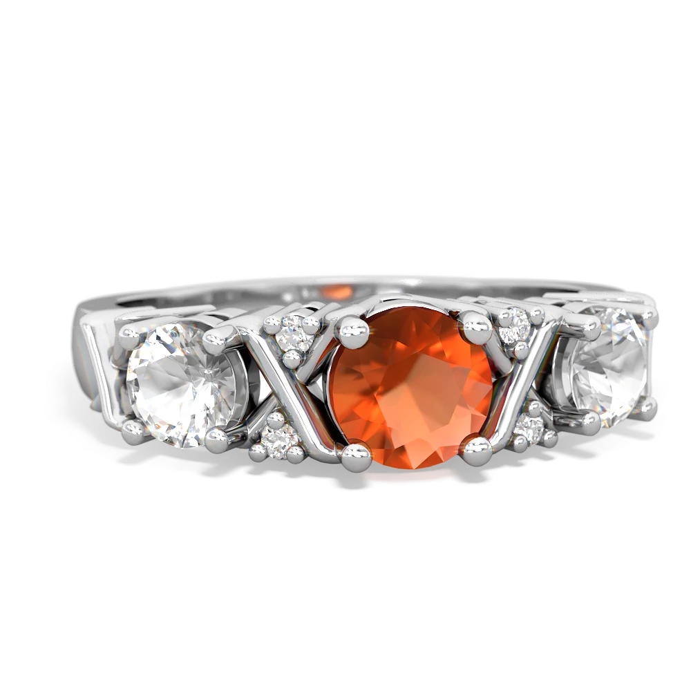 Fire Opal Hugs And Kisses 14K White Gold ring R5016