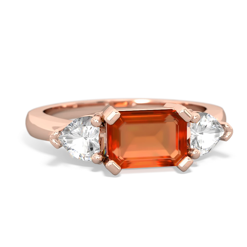 Fire Opal Three Stone 14K Rose Gold ring R5235