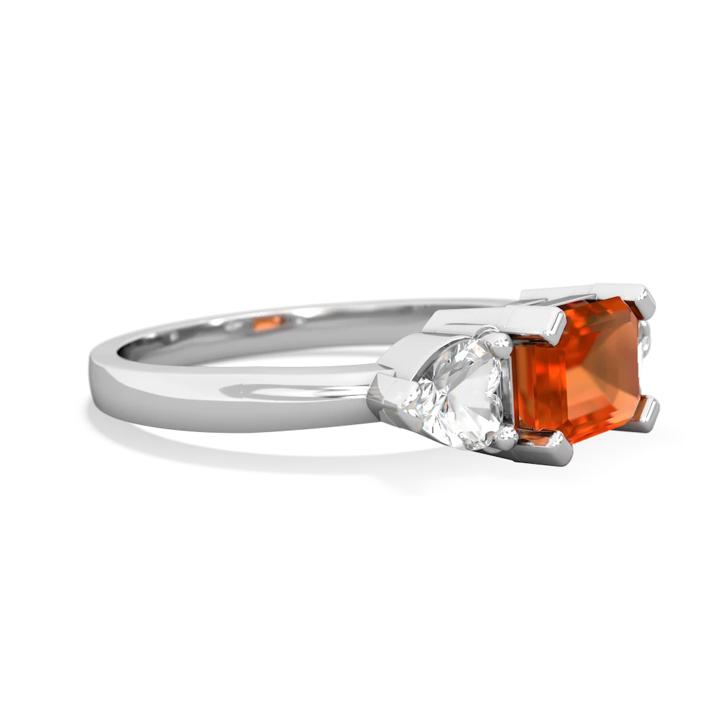 Fire Opal Three Stone 14K White Gold ring R5235