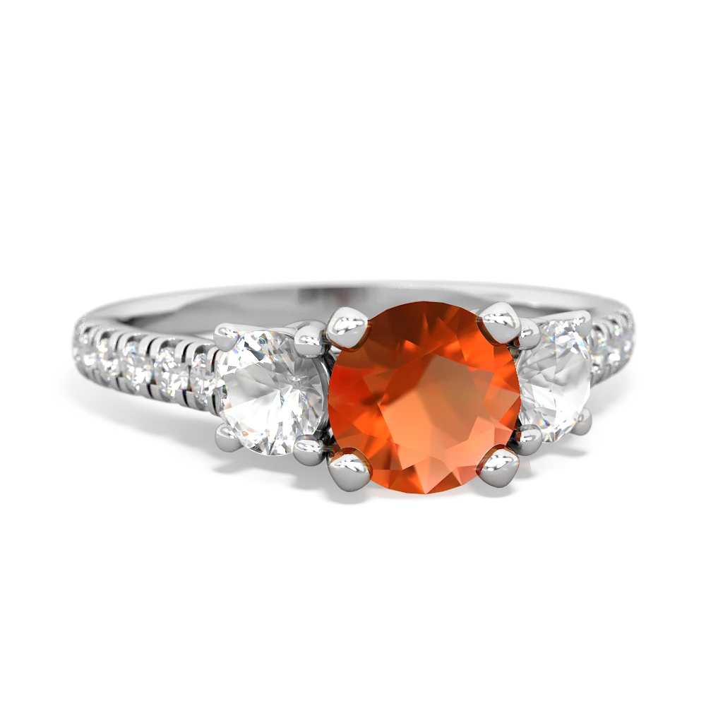 Fire Opal Pave Trellis 14K White Gold ring R5500