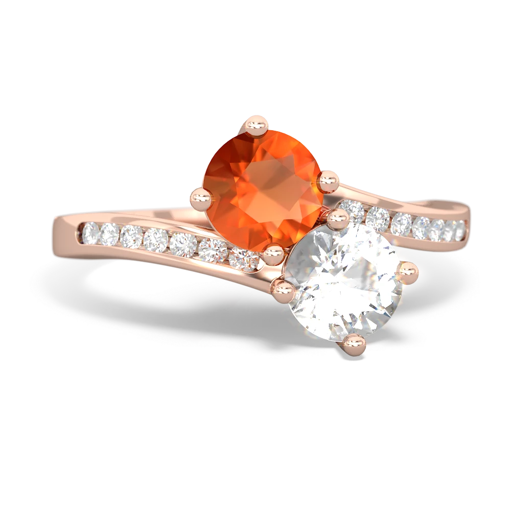 Fire Opal Channel Set Two Stone 14K Rose Gold ring R5303