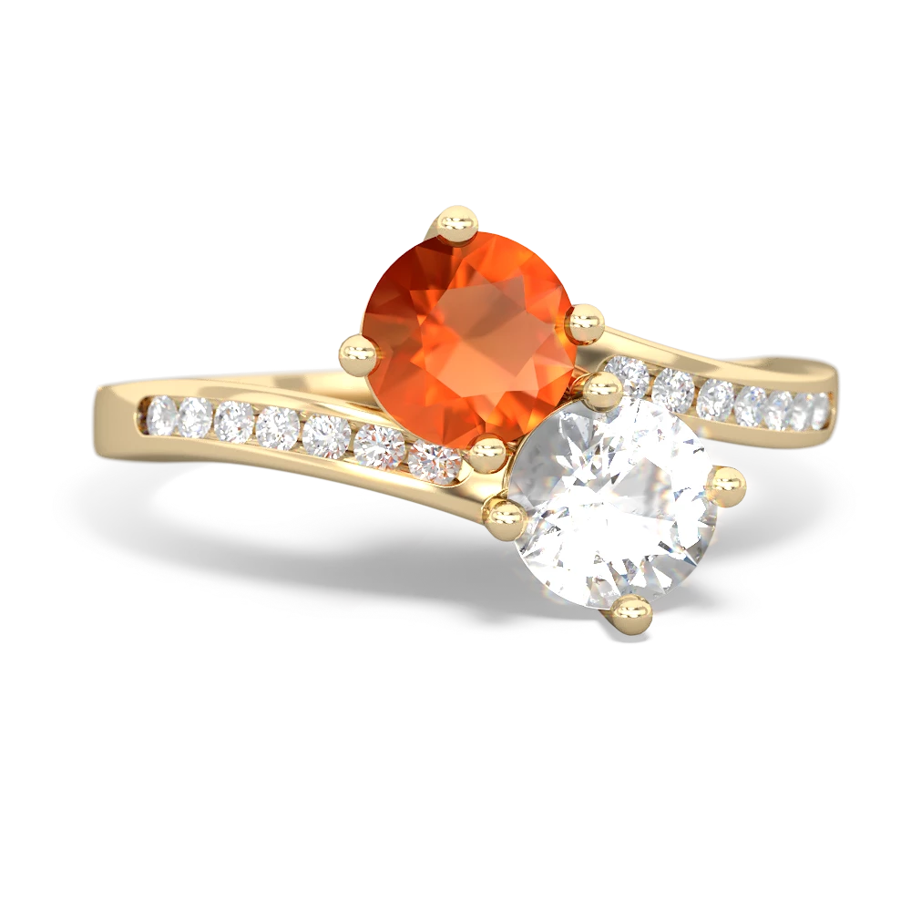 Fire Opal Channel Set Two Stone 14K Yellow Gold ring R5303