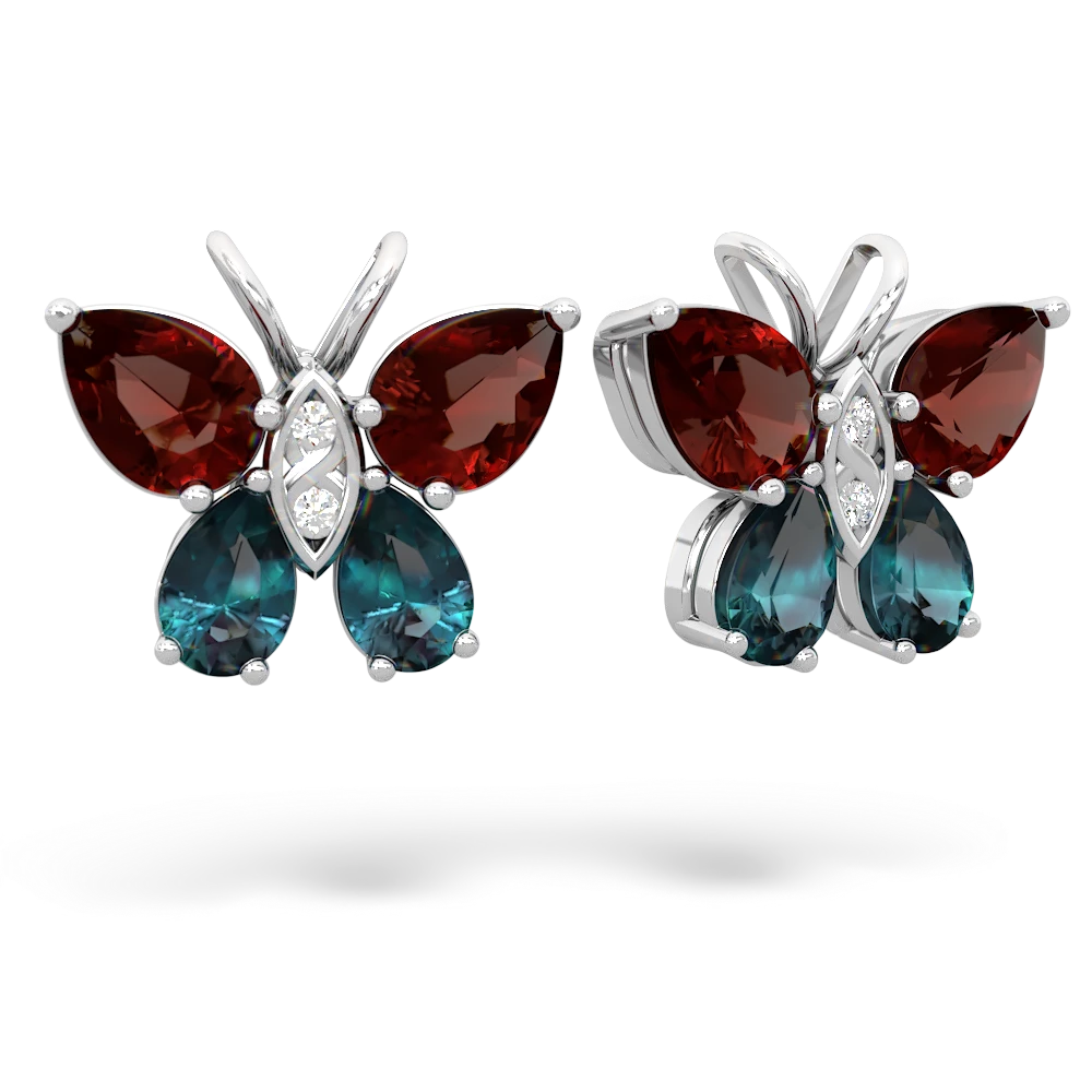 Garnet Butterfly 14K White Gold earrings E2215