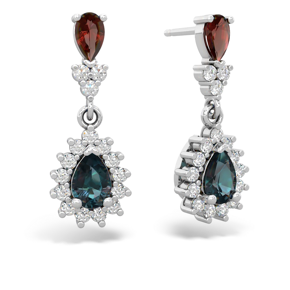 Garnet Halo Pear Dangle 14K White Gold earrings E1882