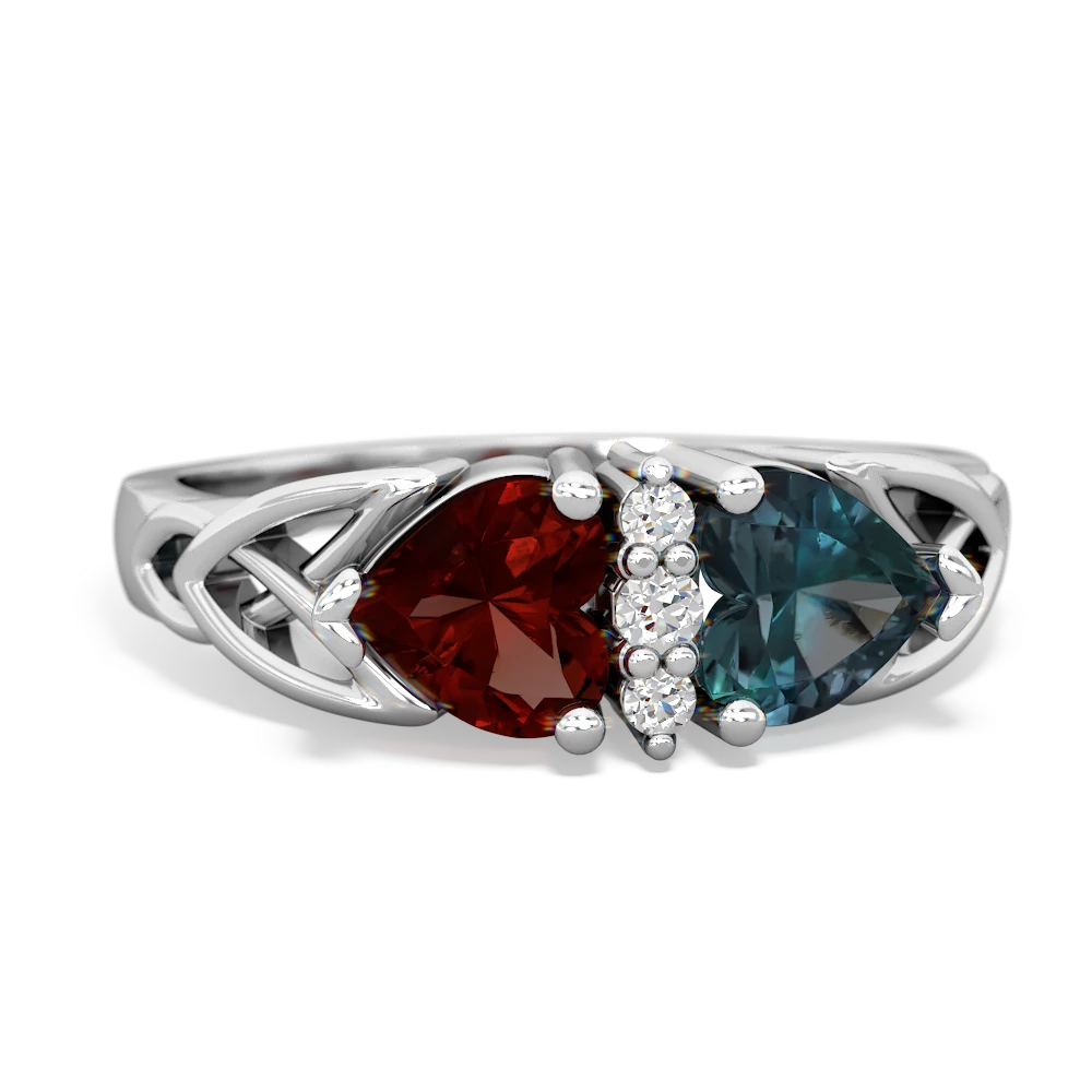 Garnet Celtic Knot Double Heart 14K White Gold ring R5040