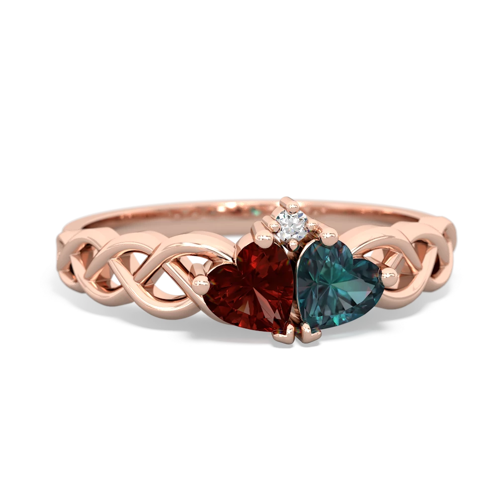 Garnet Heart To Heart Braid 14K Rose Gold ring R5870