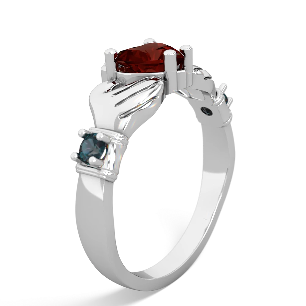 Garnet Claddagh Keepsake 14K White Gold ring R5245