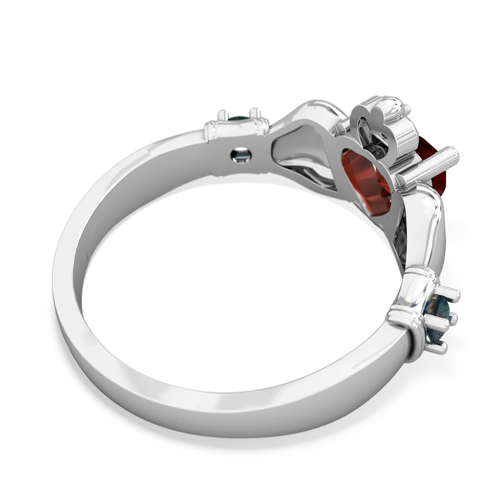 Garnet Claddagh Keepsake 14K White Gold ring R5245