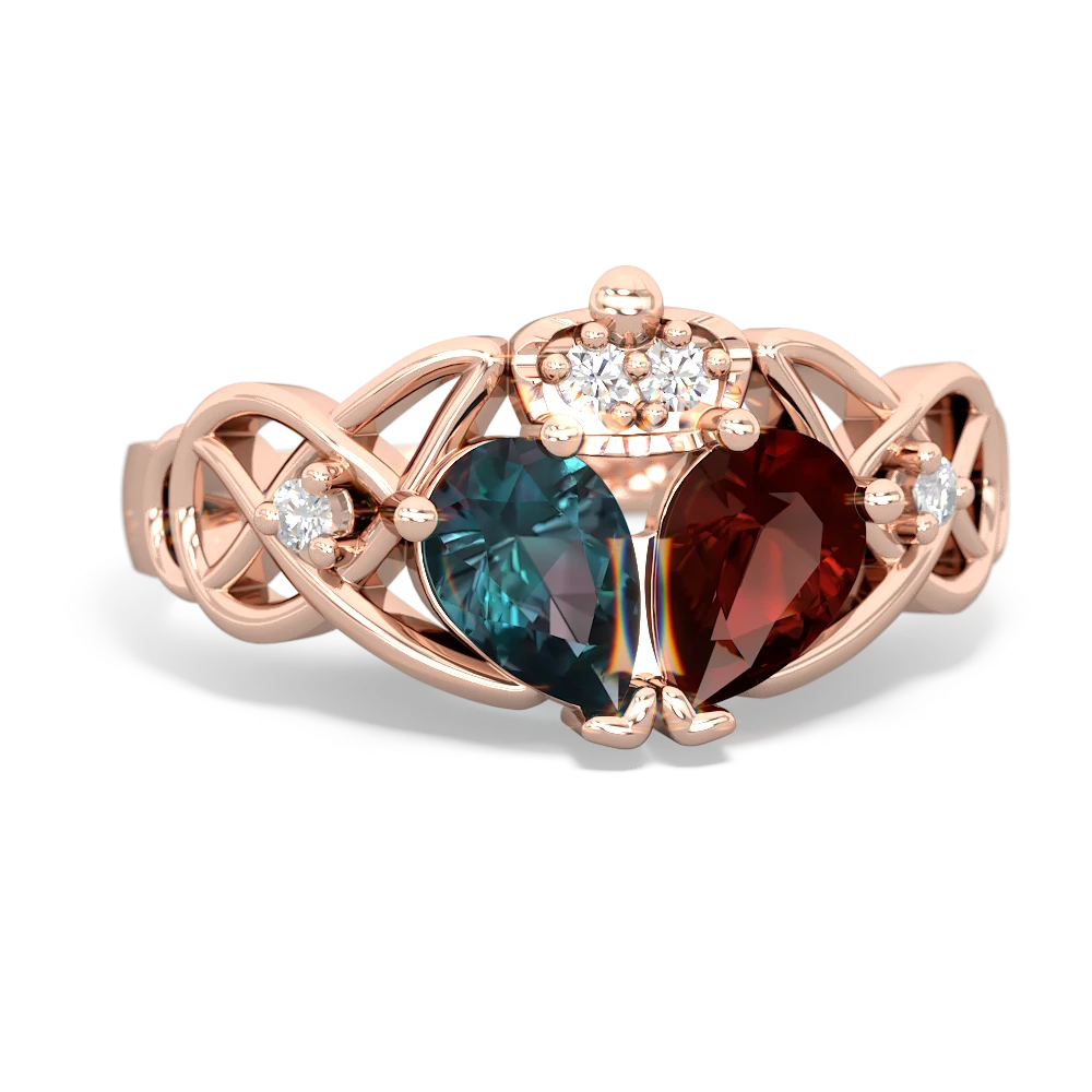 Garnet 'One Heart' Celtic Knot Claddagh 14K Rose Gold ring R5322