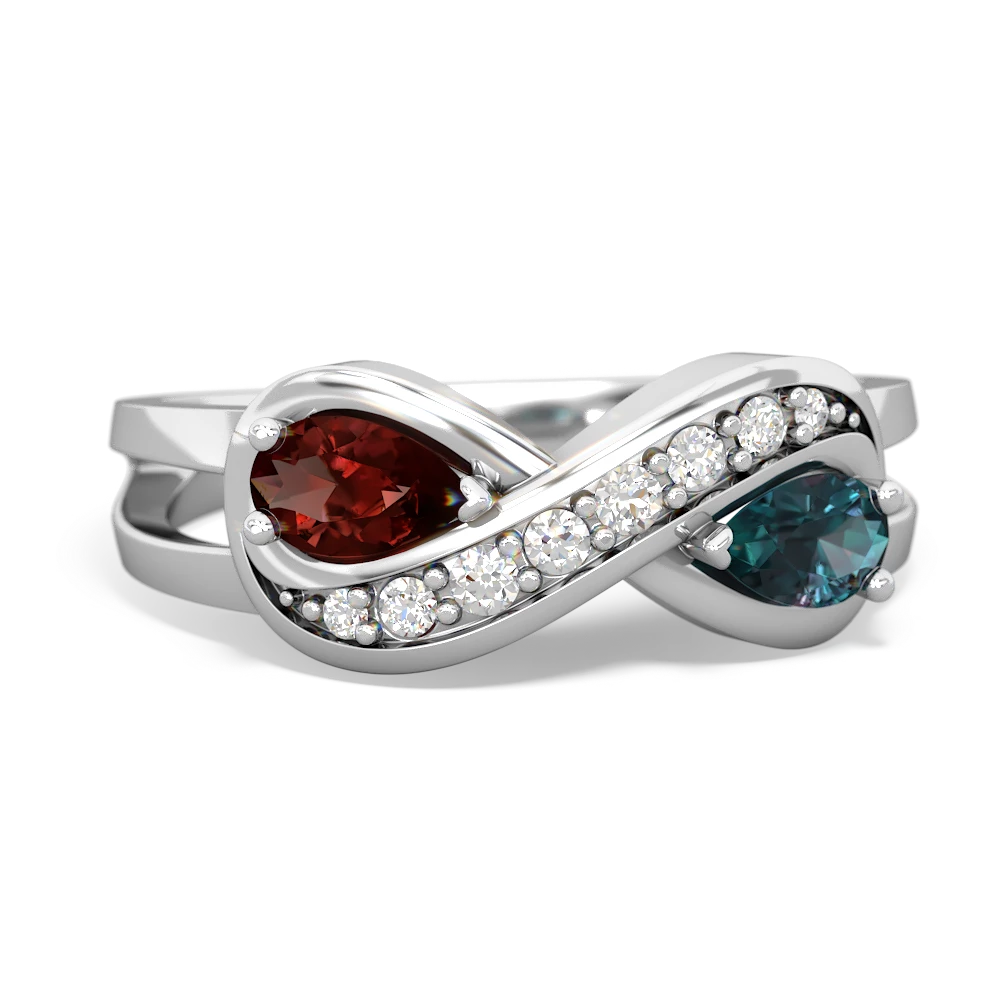 Garnet Diamond Infinity 14K White Gold ring R5390