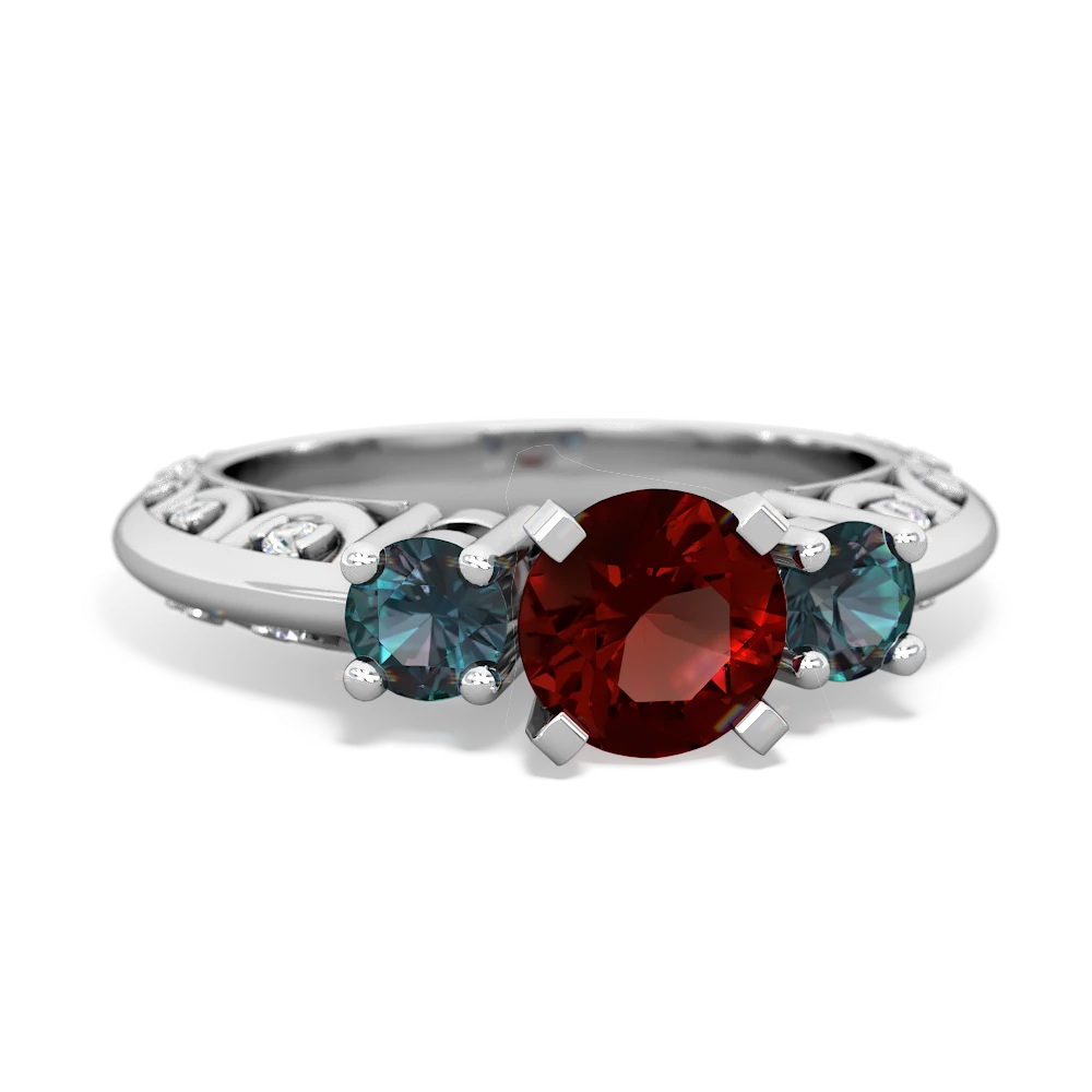 Garnet Art Deco Eternal Embrace Engagement 14K White Gold ring C2003