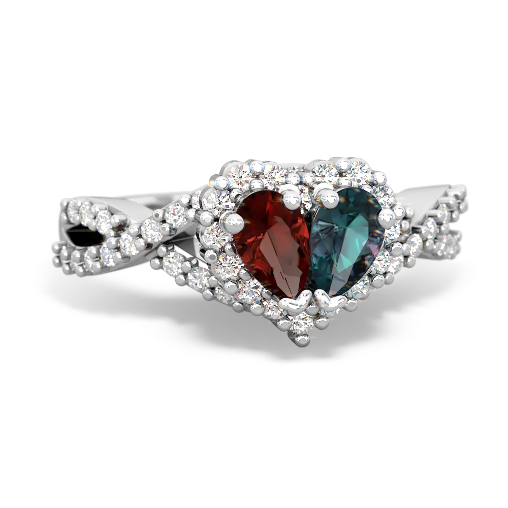 Garnet Diamond Twist 'One Heart' 14K White Gold ring R2640HRT