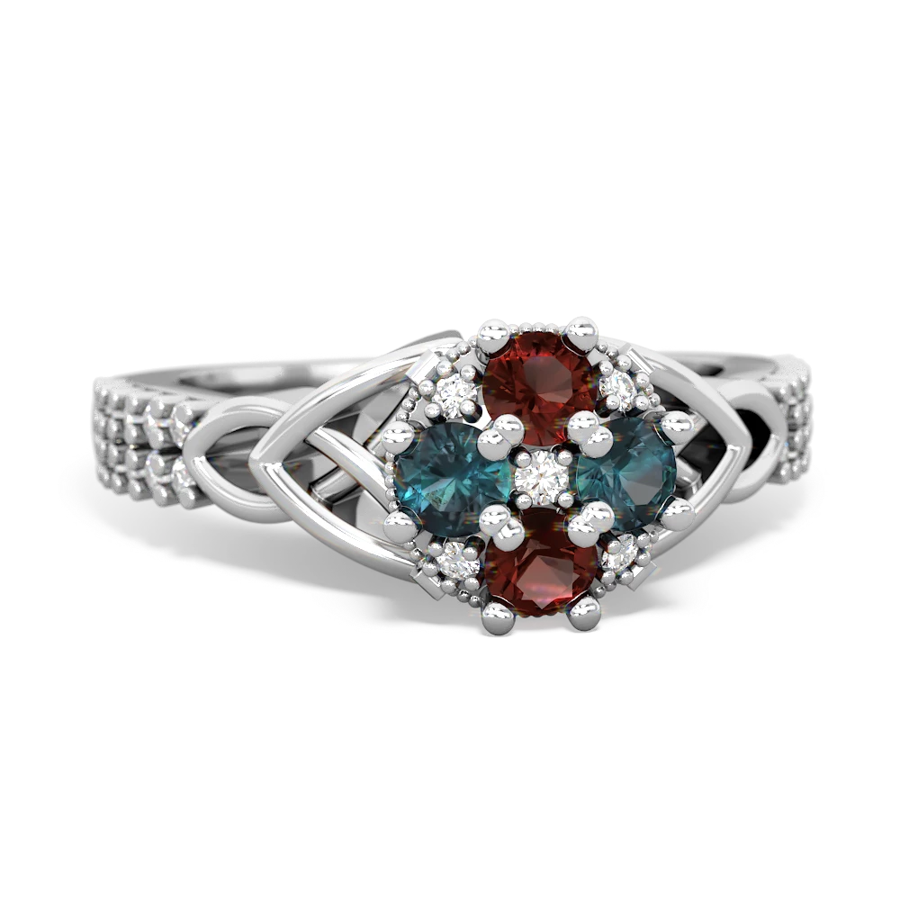 Garnet Celtic Knot Cluster Engagement 14K White Gold ring R26443RD