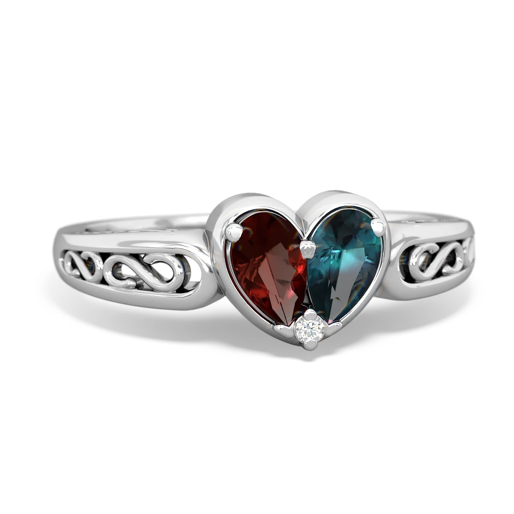 Garnet Filligree 'One Heart' 14K White Gold ring R5070