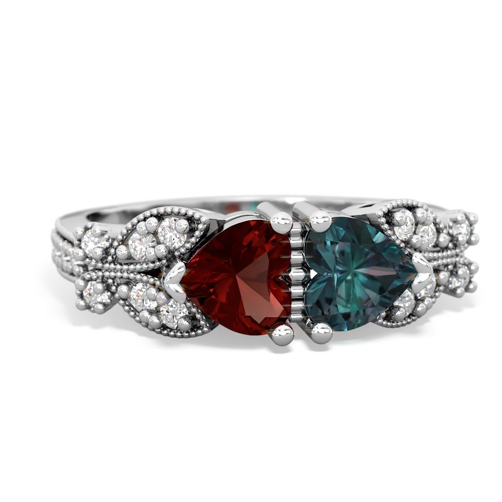 Garnet Diamond Butterflies 14K White Gold ring R5601