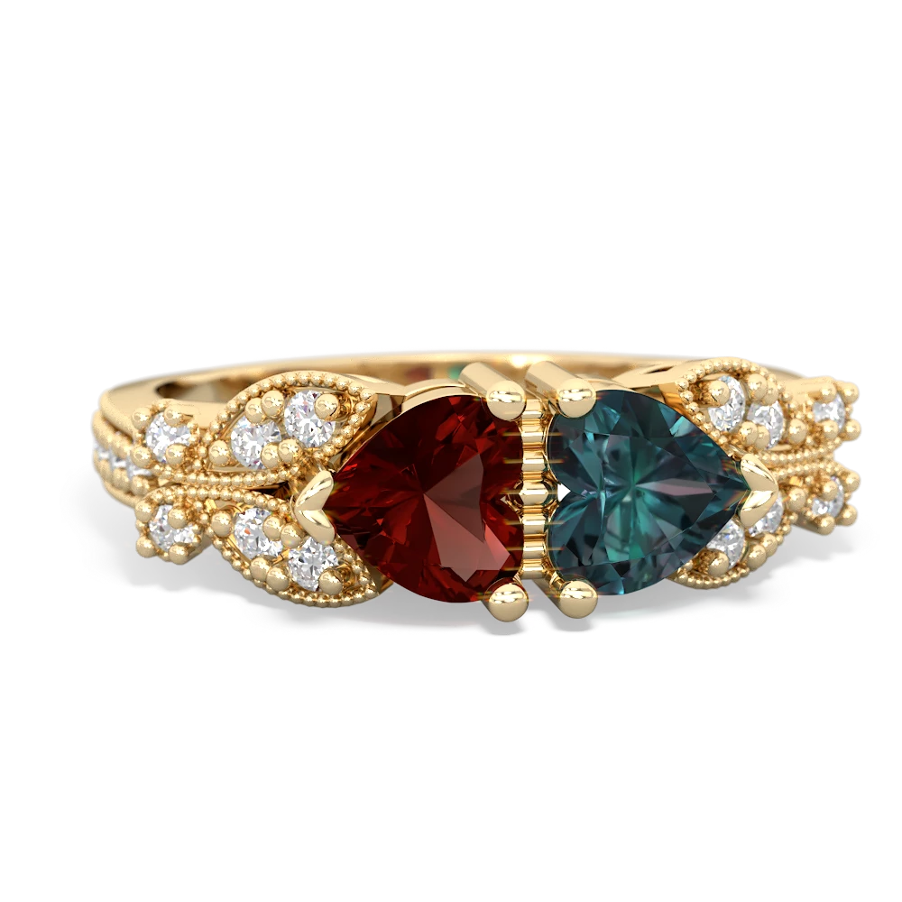 Garnet Diamond Butterflies 14K Yellow Gold ring R5601