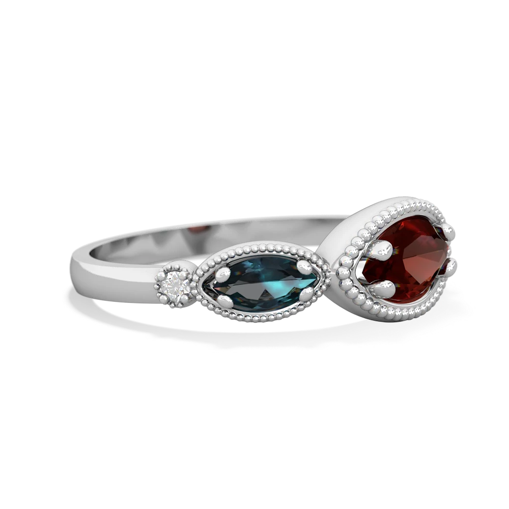 Garnet Milgrain Marquise 14K White Gold ring R5700