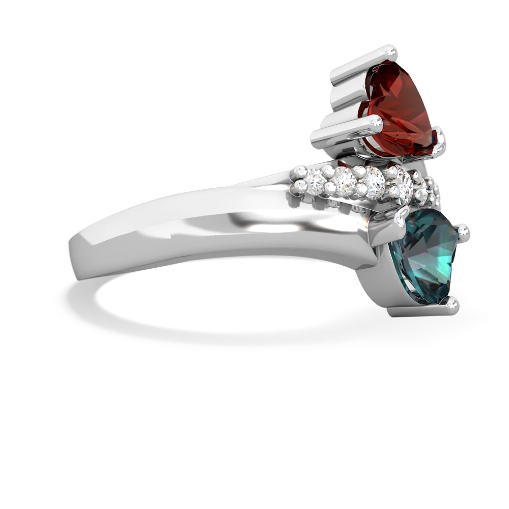 Garnet Heart To Heart 14K White Gold ring R2064