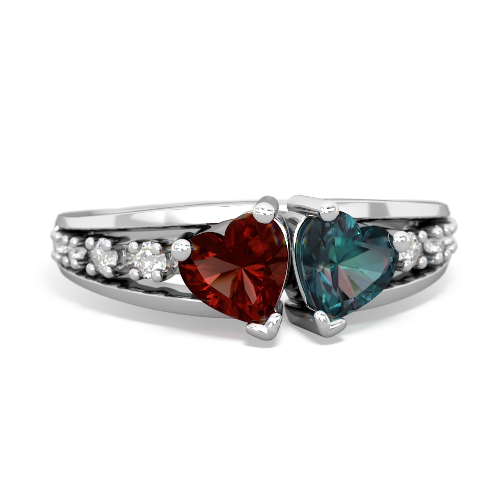 Garnet Heart To Heart 14K White Gold ring R3342