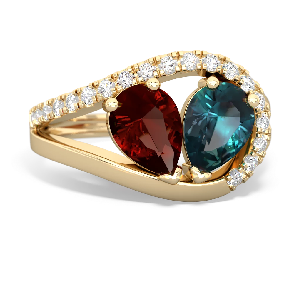 Garnet Nestled Heart Keepsake 14K Yellow Gold ring R5650