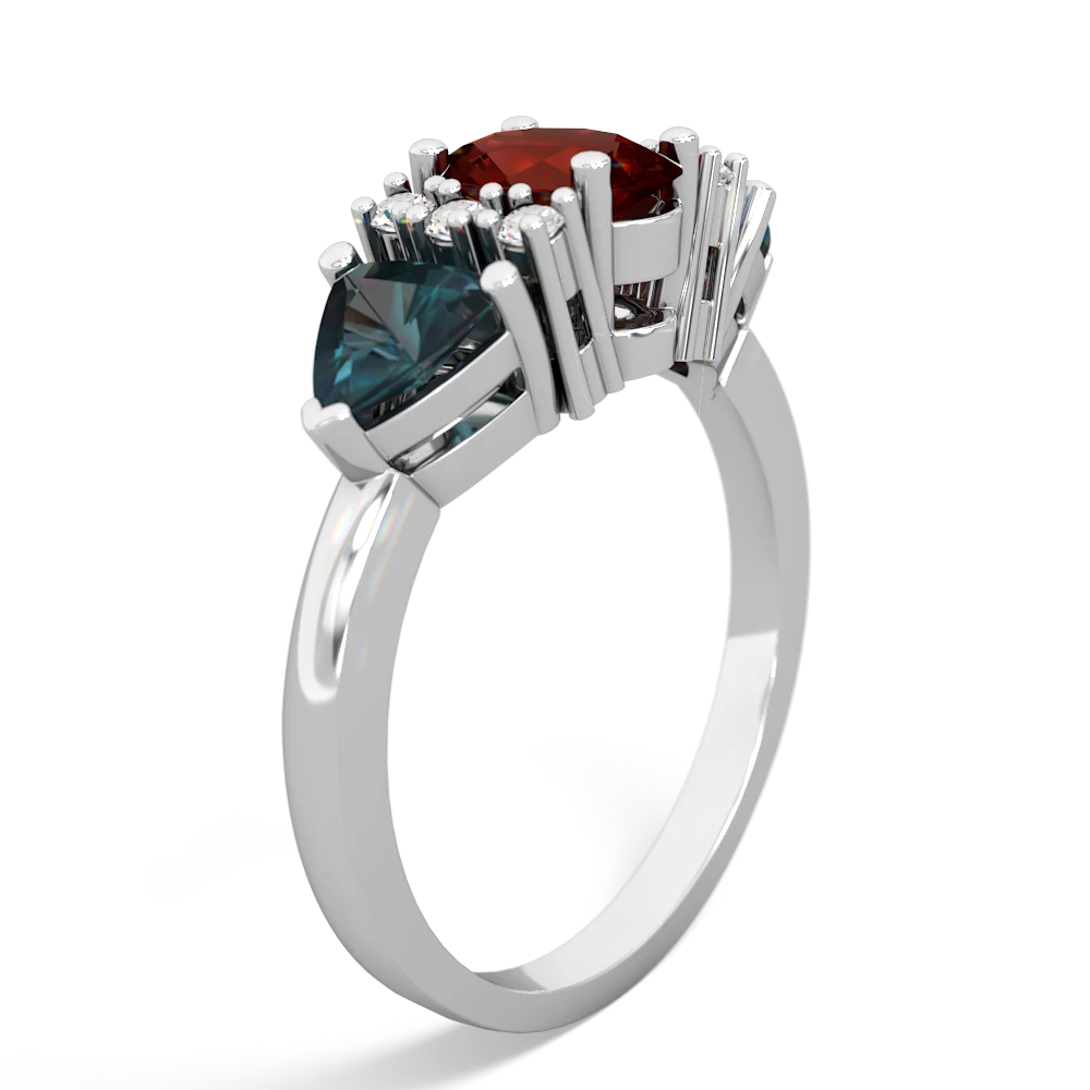 Garnet Antique Style Three Stone 14K White Gold ring R2186