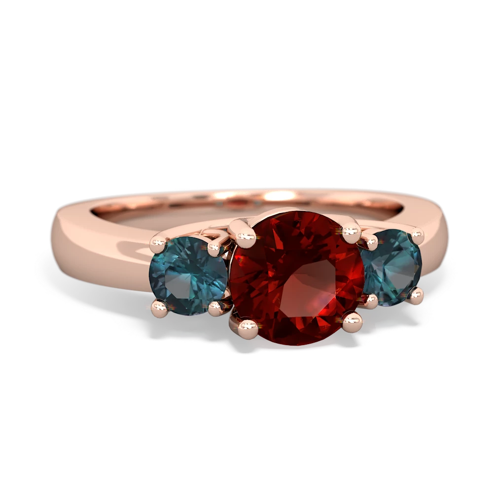 Garnet Three Stone Round Trellis 14K Rose Gold ring R4018