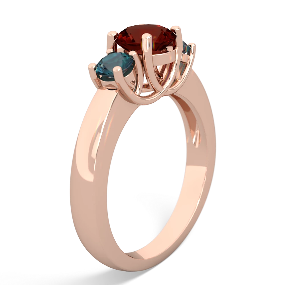 Garnet Three Stone Round Trellis 14K Rose Gold ring R4018